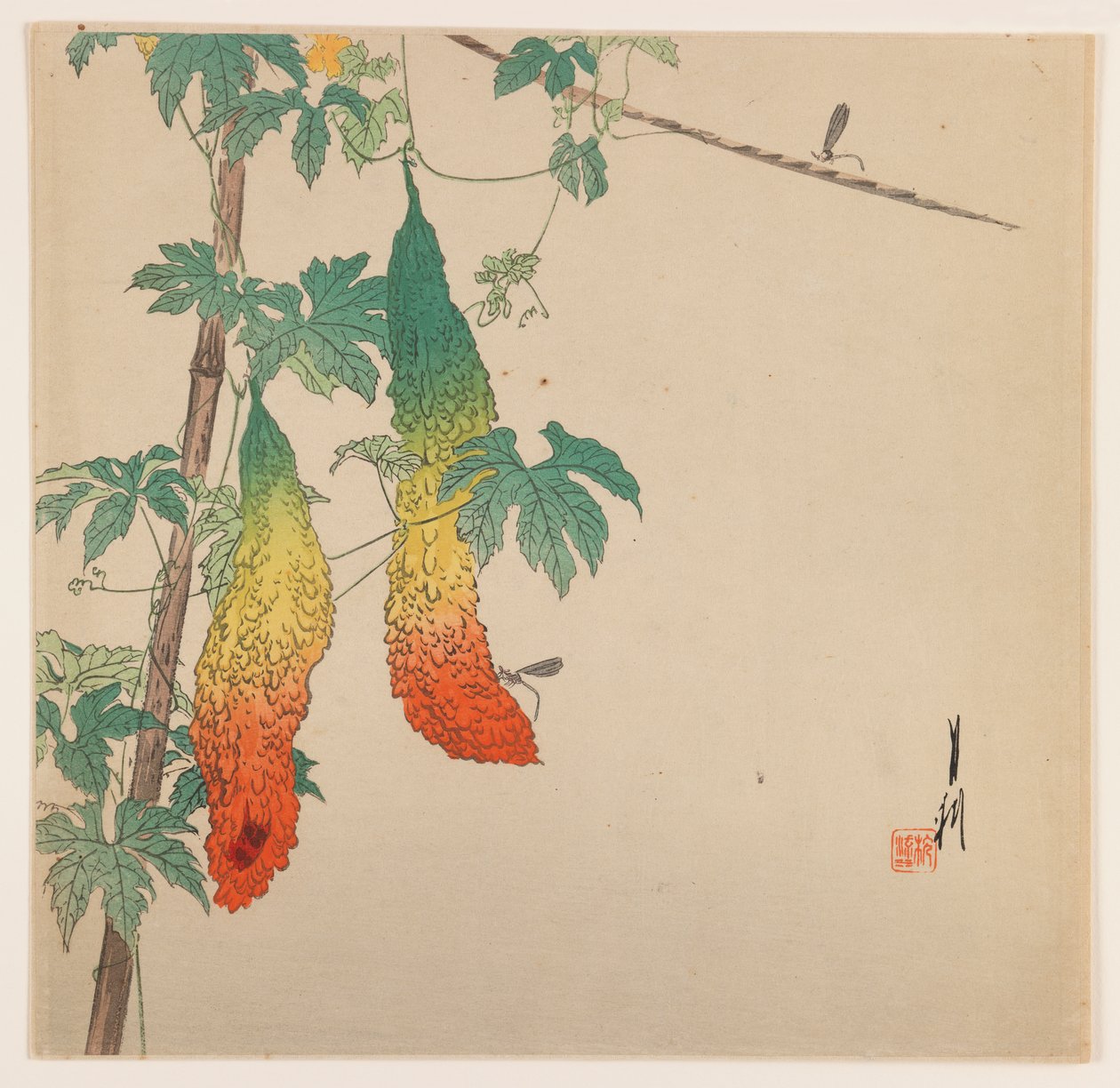 Kalebasser og veps, ca. 1890-1910 (fargetrykk av treblokk) av Ogata Gekko