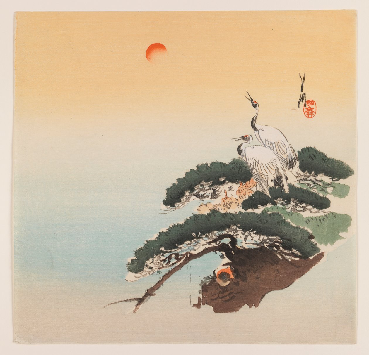 Pair of Cranes on a Branch, ca. 1890-1910 (fargetrykk av treblokk) av Ogata Gekko