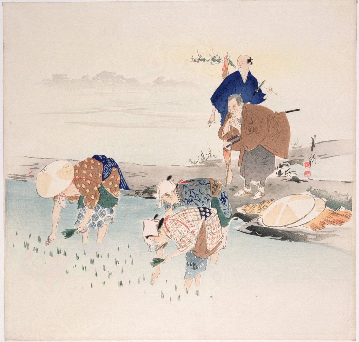 Risplanting, ca. 1890-1900-tallet (treblokktrykk i farger) av Ogata Gekko