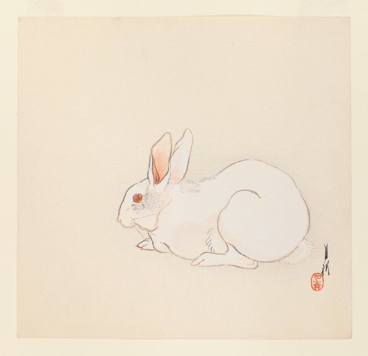 White Rabbit, ca. 1890-1910 (fargetrykk av treblokk) av Ogata Gekko
