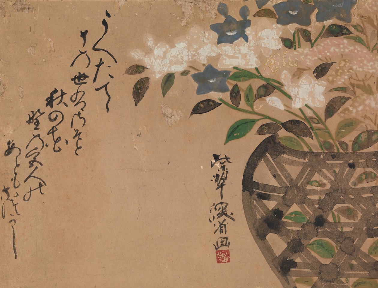 Klokkeblomster i kurv, 1700-tallet. av Ogata Kenzan