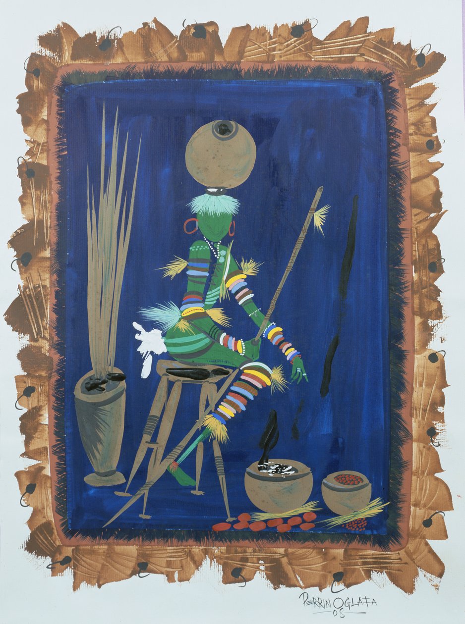 Attired Trader, 2008 (akryl og gouache på papir) av Oglafa Ebitari Perrin