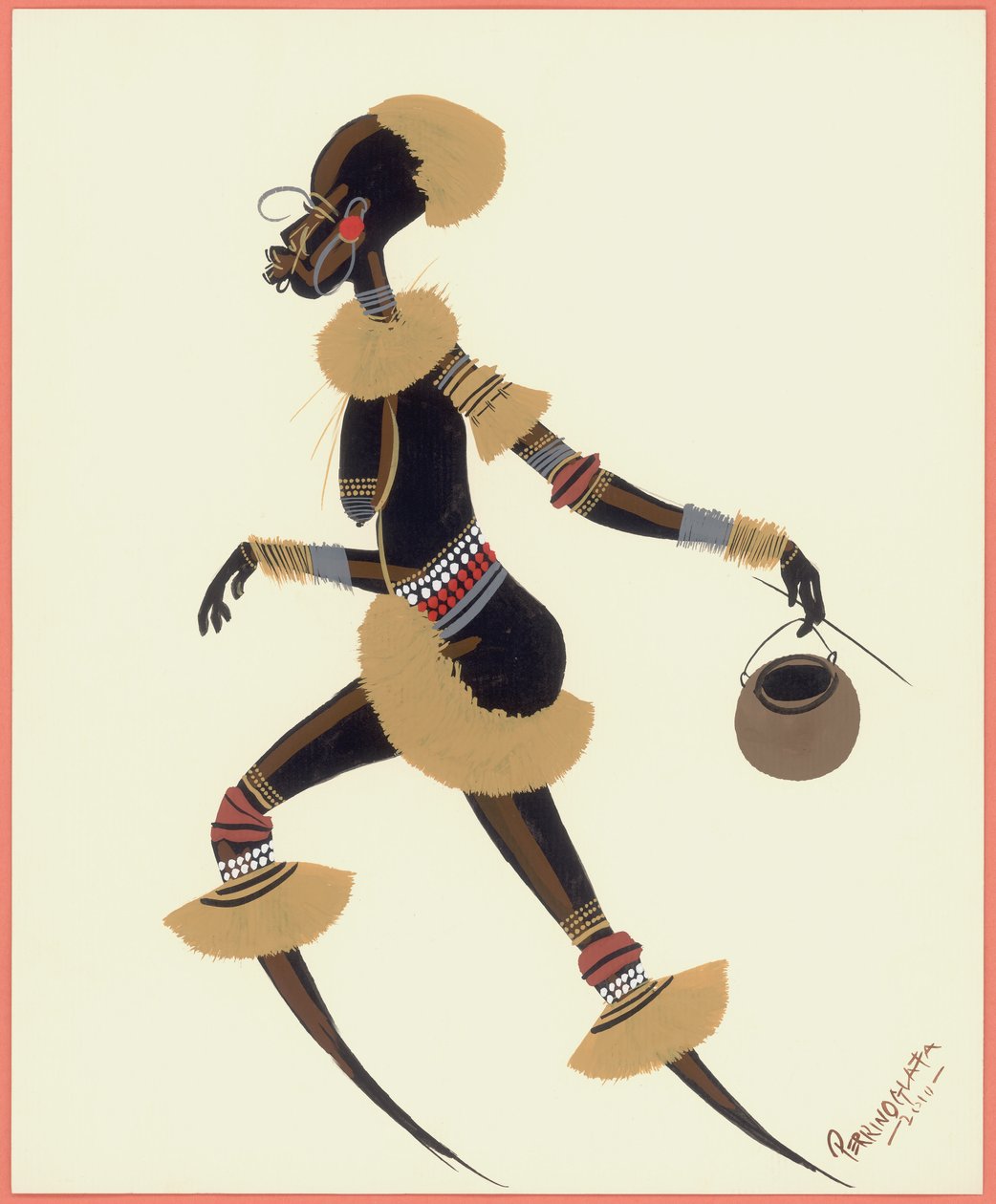 Raffia Woman, 2010 (olje på papir) av Oglafa Ebitari Perrin