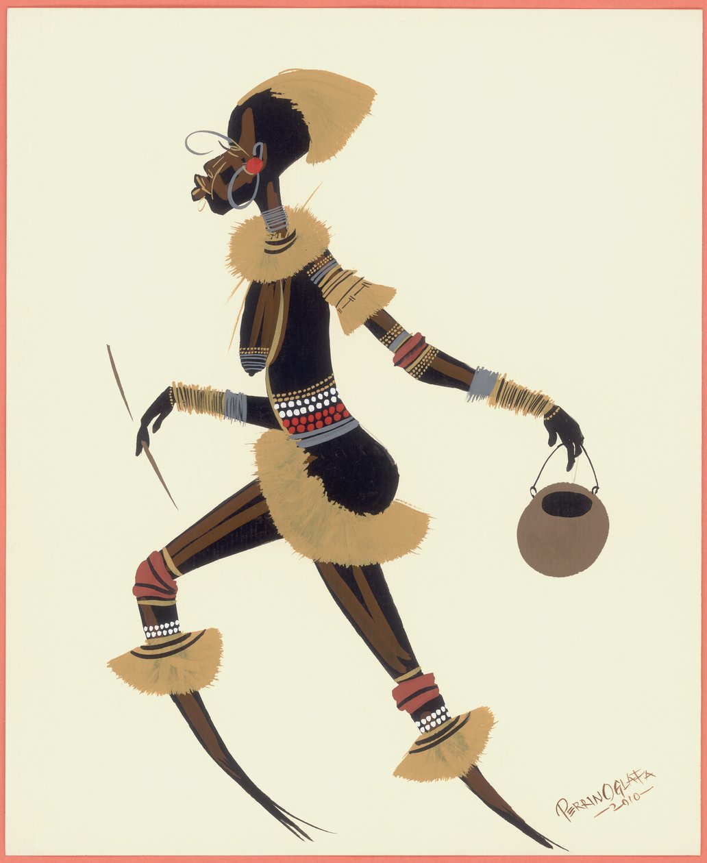 Raffia Woman, 2010 (olje på papir) av Oglafa Ebitari Perrin