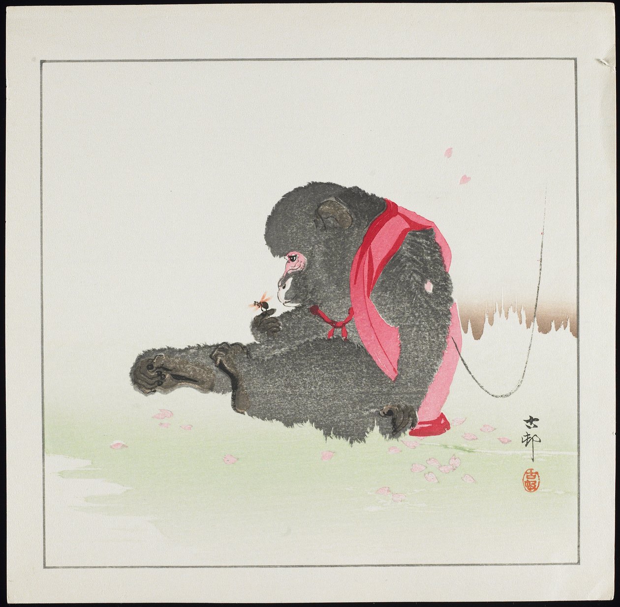 Monkey Catching a Bee, før 1912 av Ohara Koson