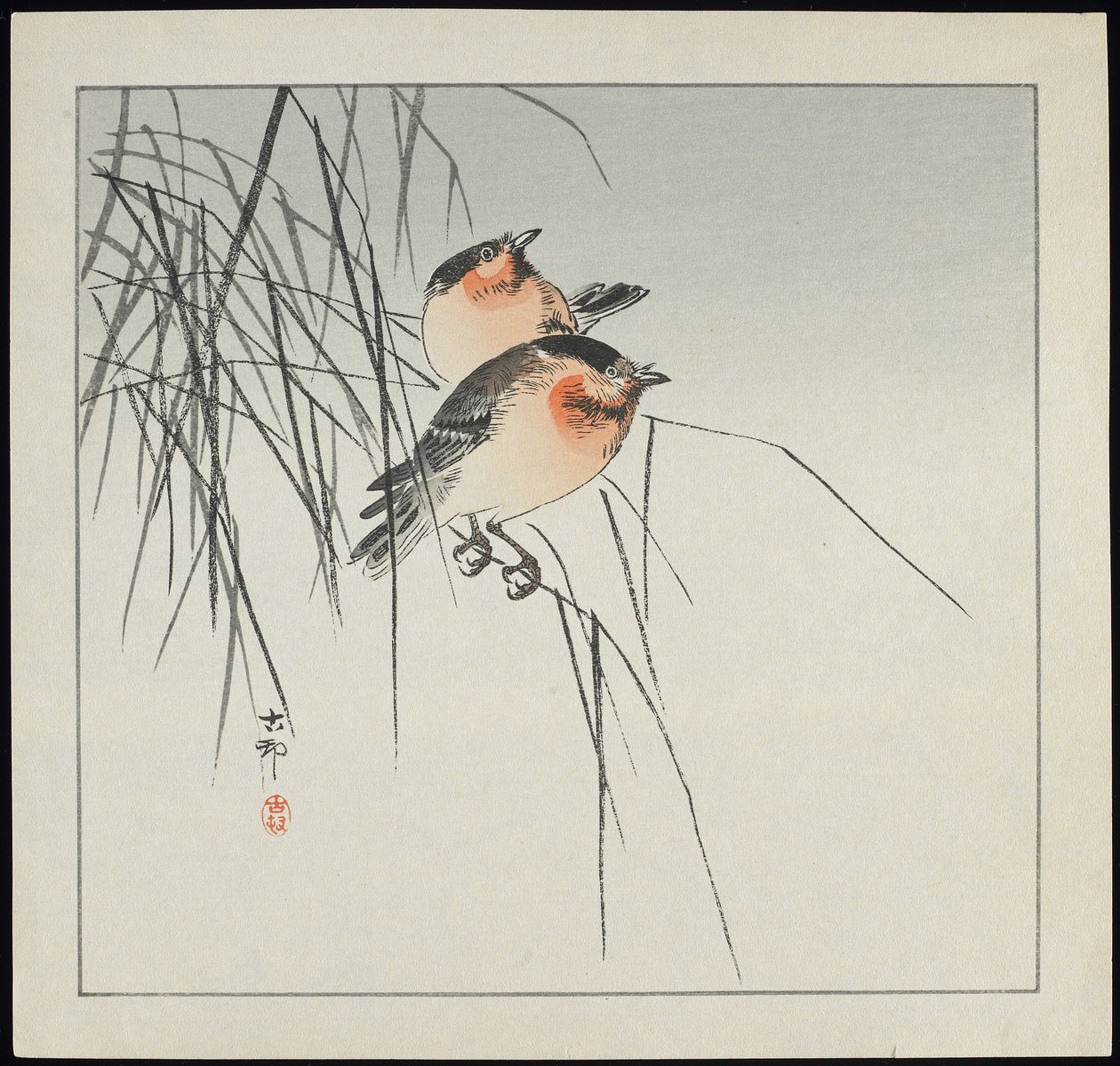 To fugler på siv, før 1912 av Ohara Koson