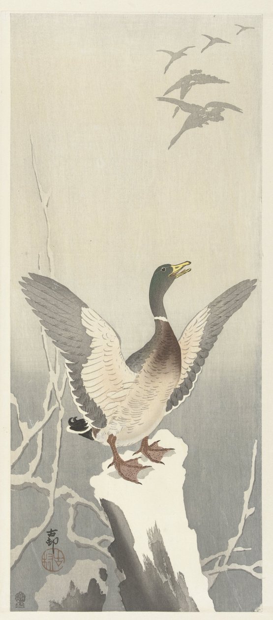 And på snødekt trestubbe av Ohara Koson