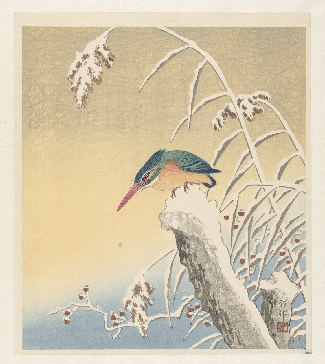 Kingfisher i snøen av Ohara Koson
