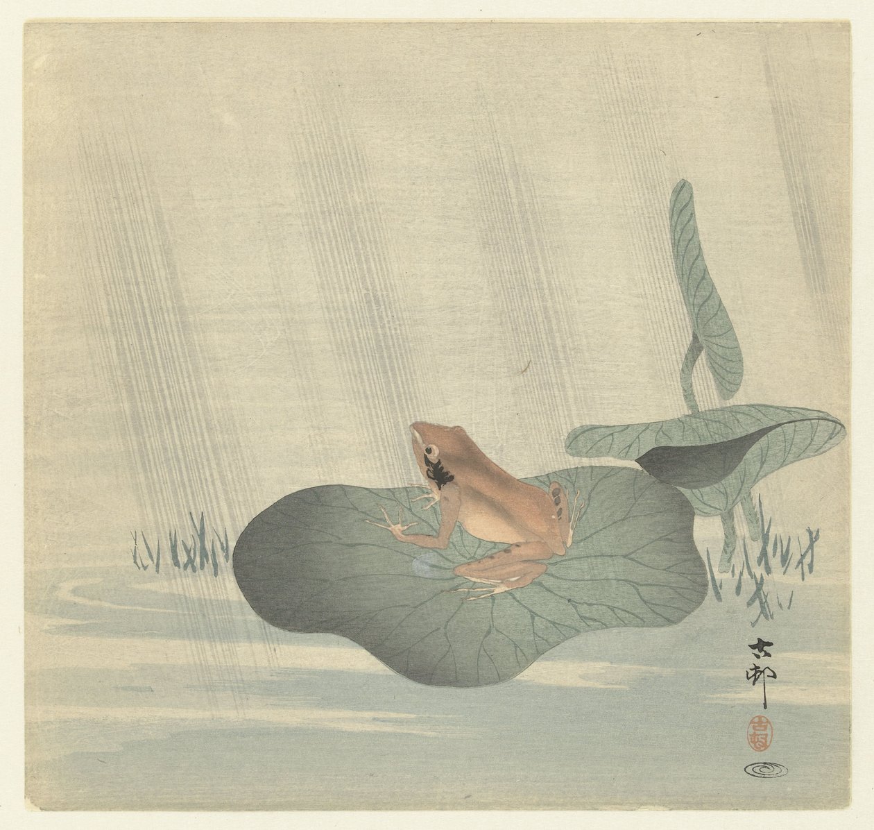 Frosk på lotusblad av Ohara Koson