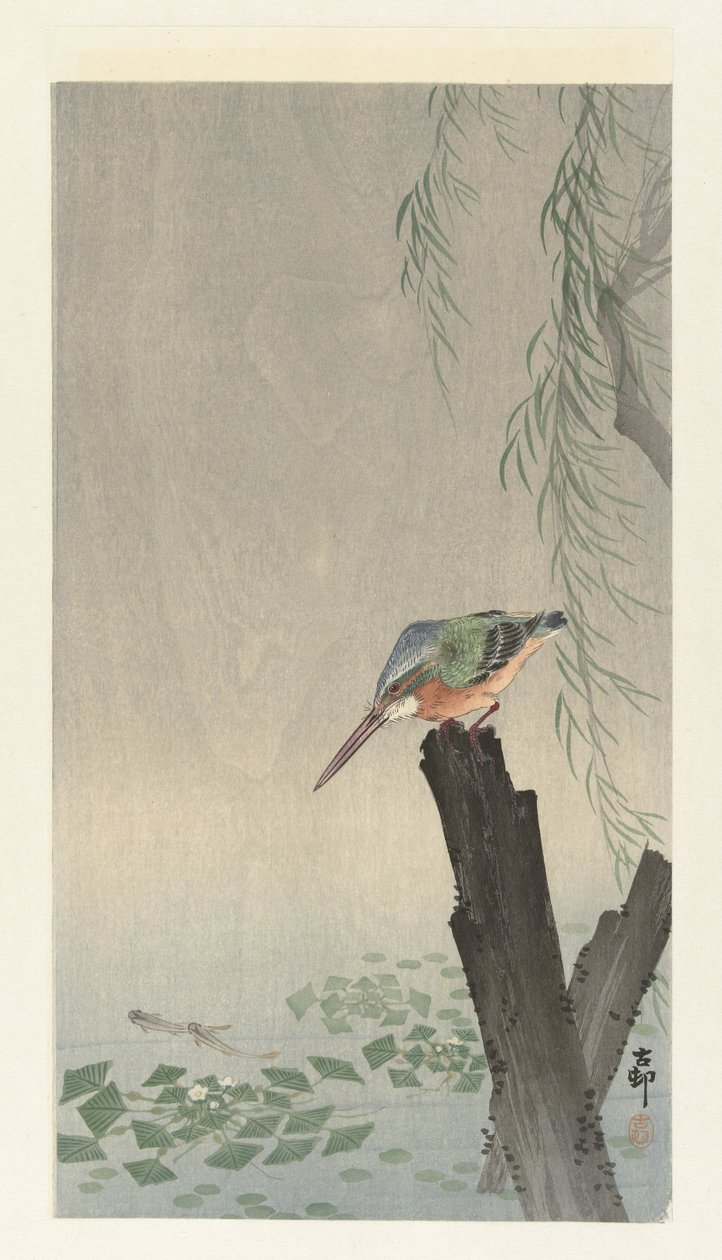 Kingfisher på en trestubbe av Ohara Koson