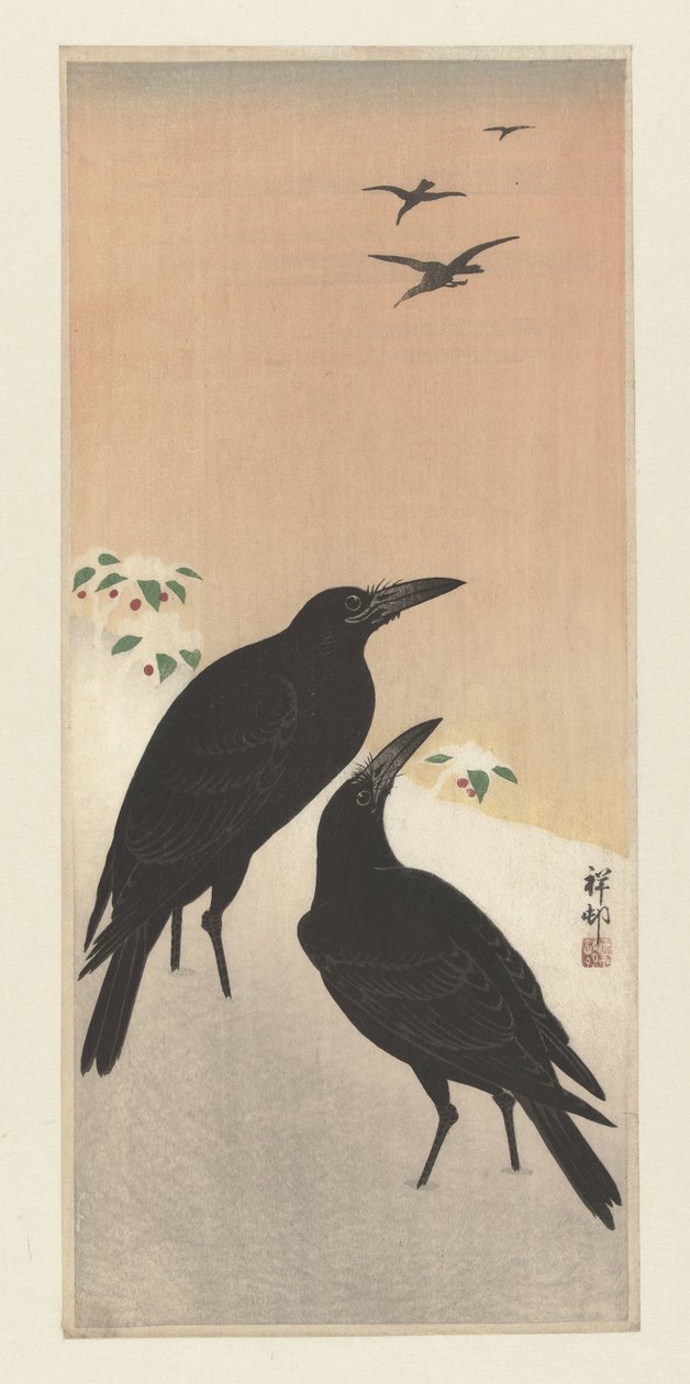 Kråker i snø av Ohara Koson