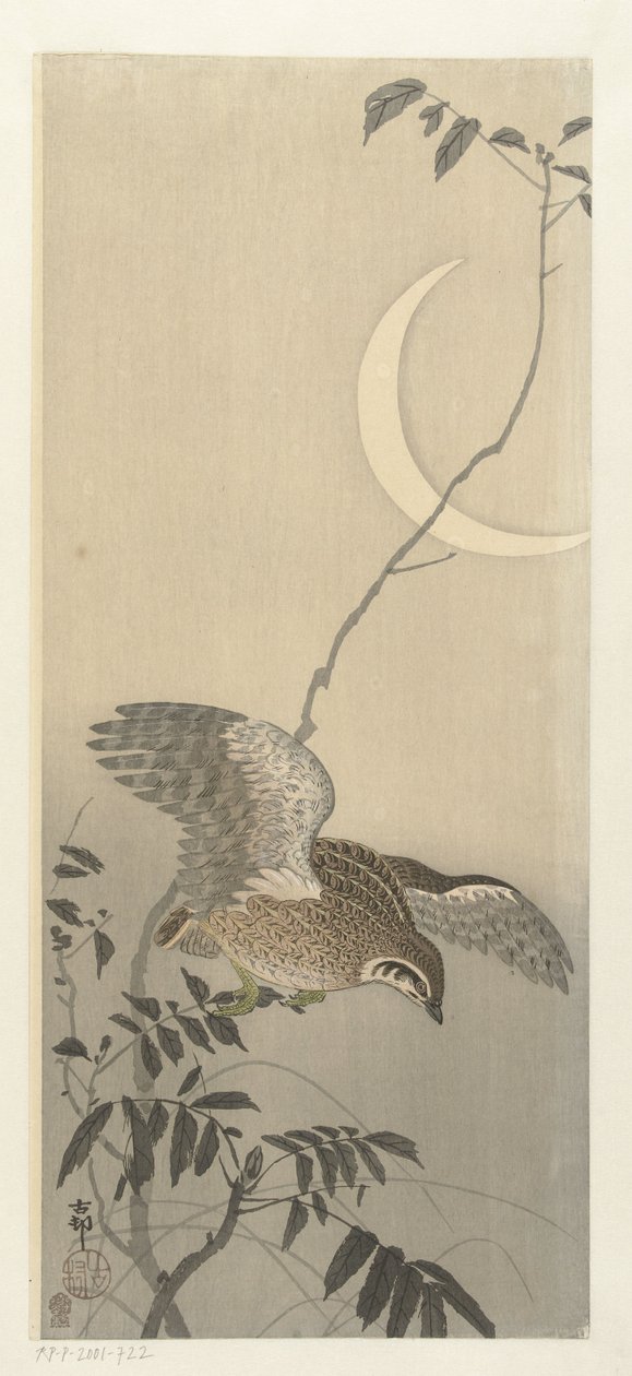 Vaktel ved sigdmåne av Ohara Koson