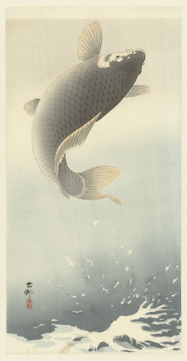 hoppende karpe av Ohara Koson