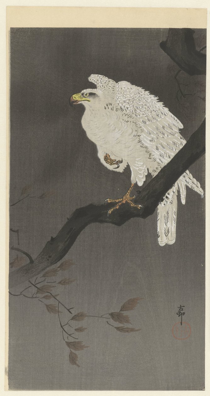 Snøørn på en tregren av Ohara Koson