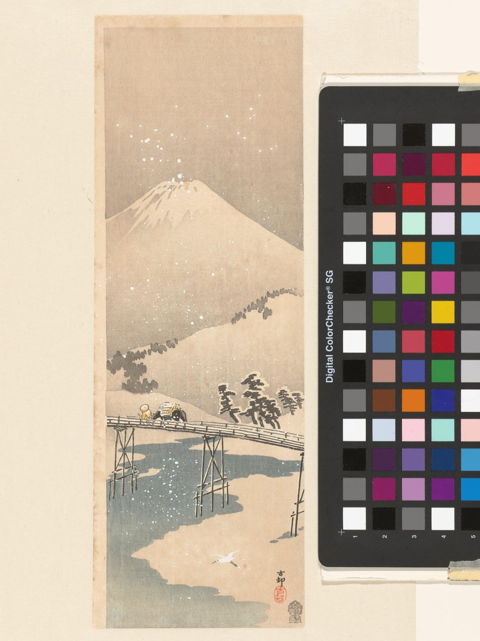 Snølandskap med Fuji-fjellet av Ohara Koson