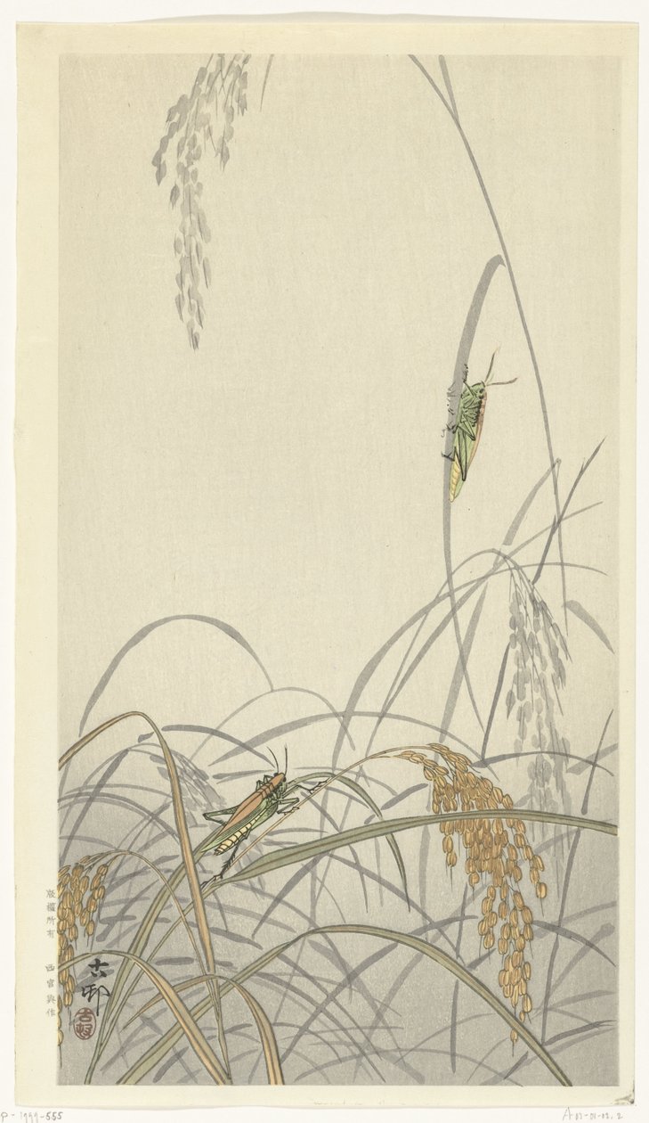 Gresshopper på risplanter av Ohara Koson