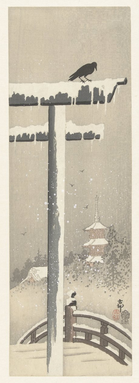 Torii i snøen av Ohara Koson