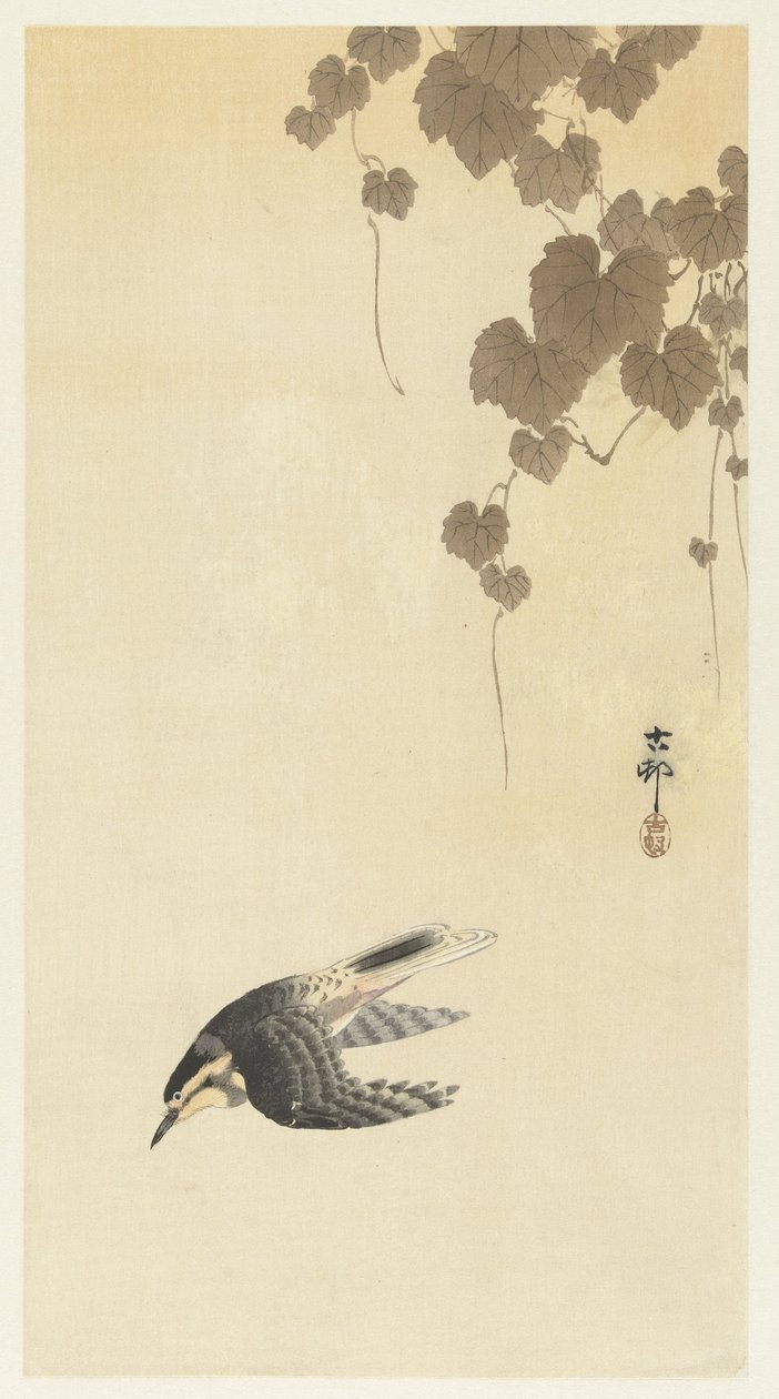 Fugl i nedadgående flukt av Ohara Koson