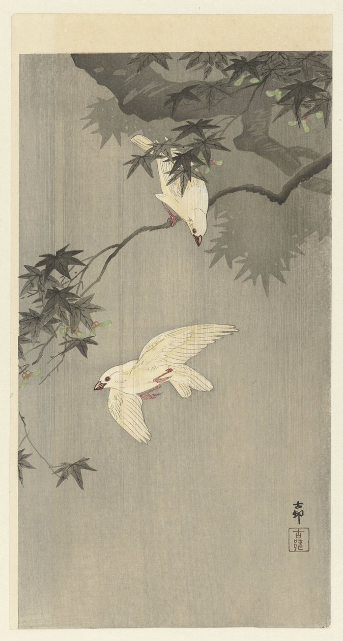 Fugler i regn av Ohara Koson