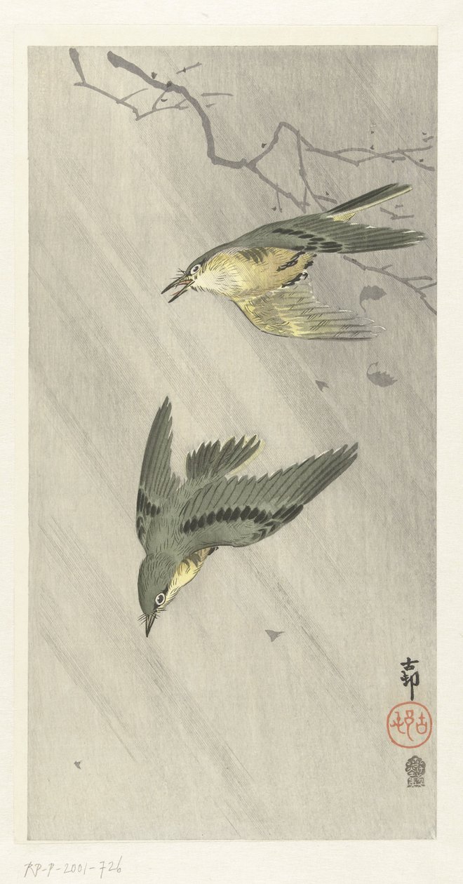 Sangfugler i regnet av Ohara Koson