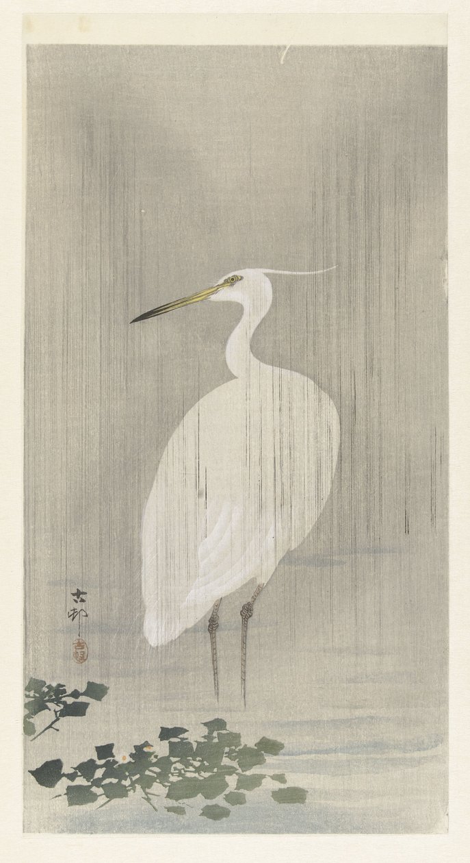 Egret i regn av Ohara Koson