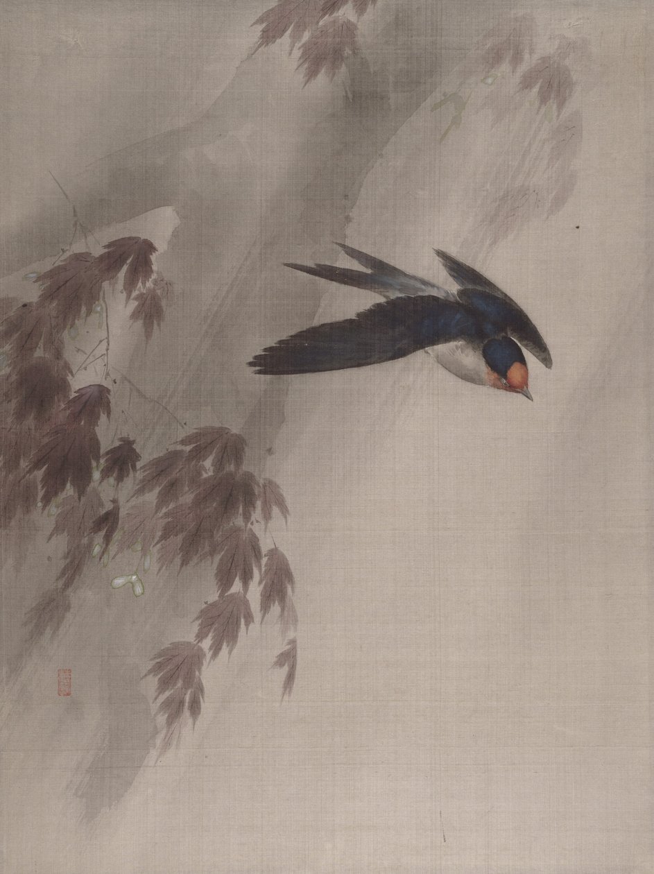 En svale i regnet, ca. 1891-92. av Okada Baison