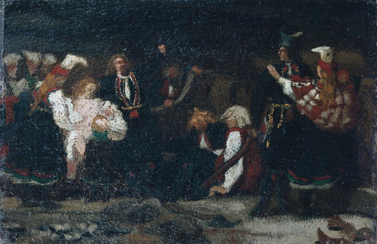 Fight in a Farmyard (olje på lerret) av Olaf Isaachsen
