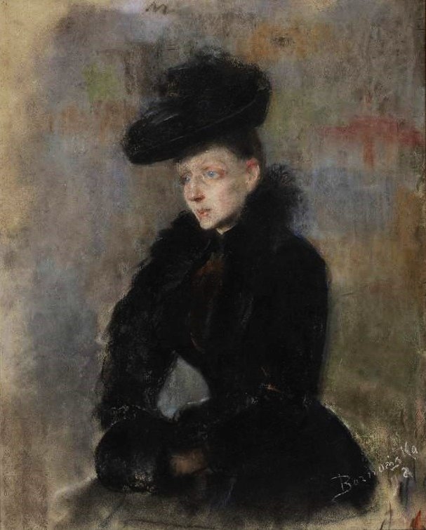 En kvinne i en svart hatt. av Olga Boznanska