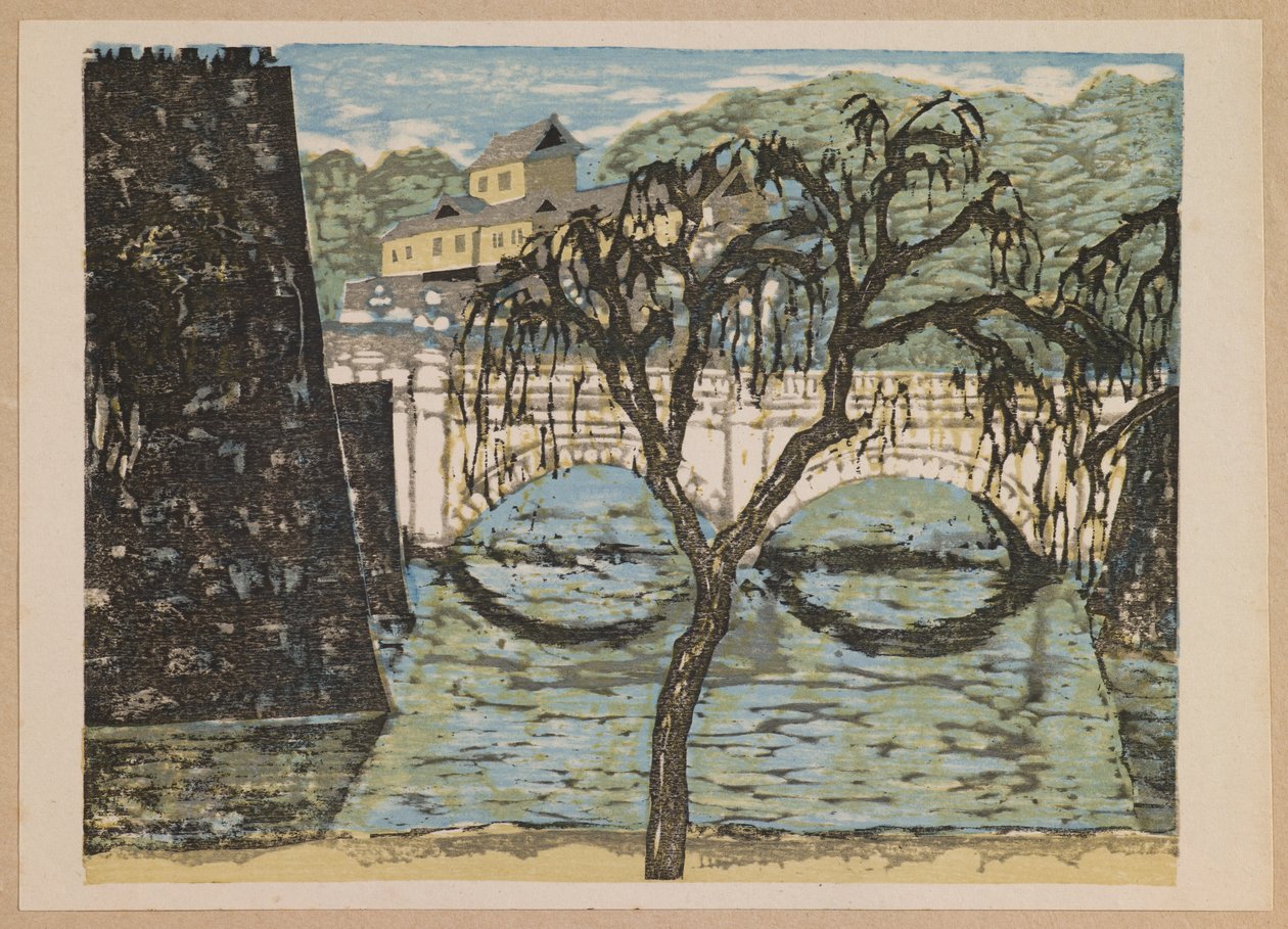 Nijūbashi, fra serien "Recollections of Tokyo" av Onchi Kôshirô
