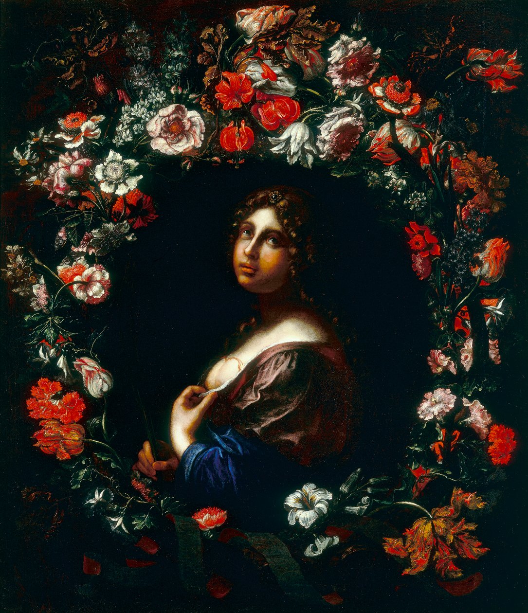 Saint Agatha innhyllet i en blomsterkrans av Onorio and Scacciati Marinari