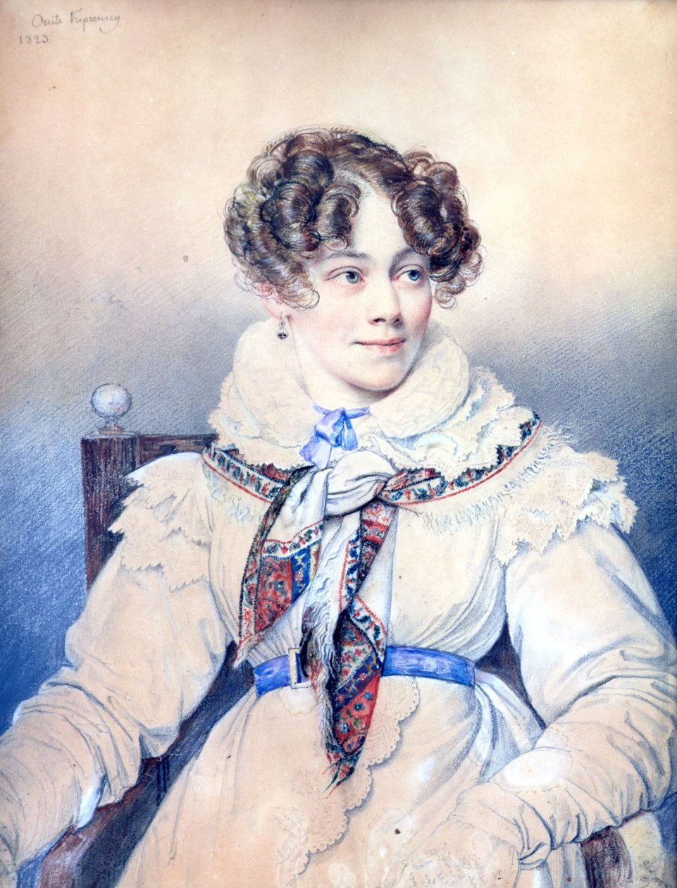 Portrett av Sophie Rostopchine (1799-1874) grevinne av Segur, 1823 (fargeblyant på papir) av Orest Adamovich Kiprensky