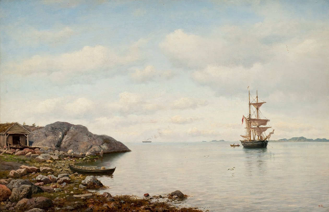 Seilskip nær kysten av Oscar Kleineh