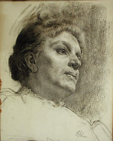 Head of a Woman (kull på papir) av Oscar Fehrer
