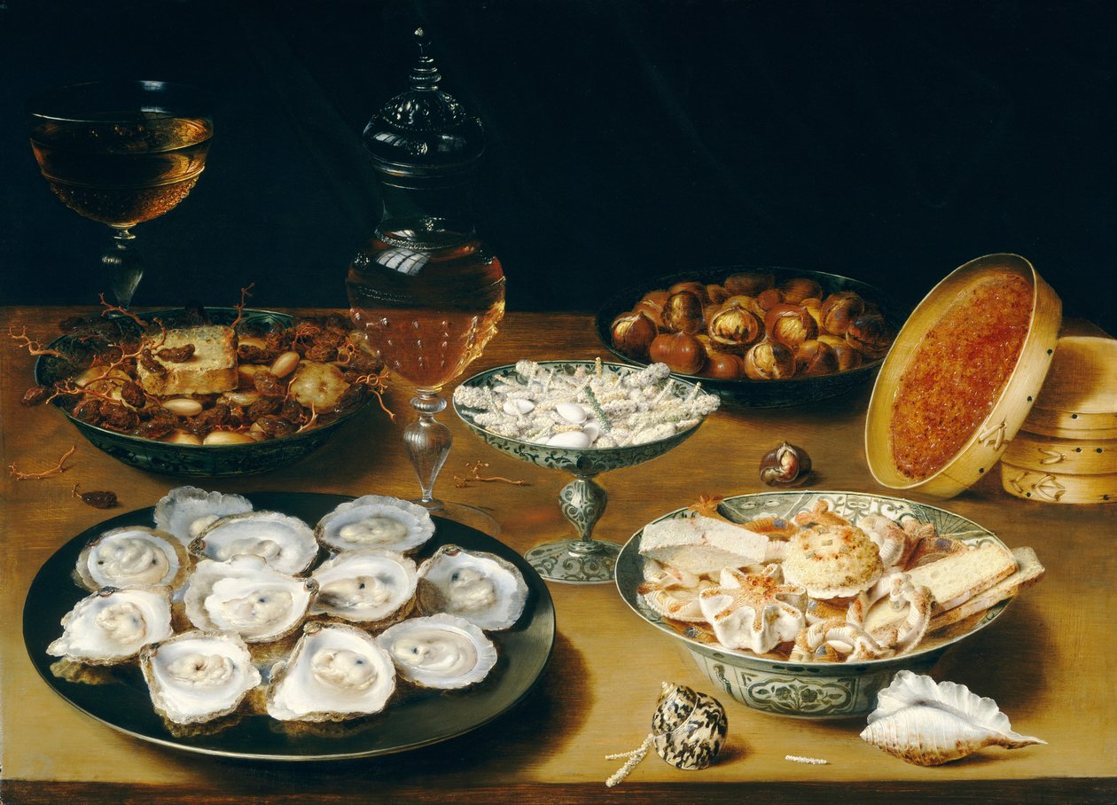 Retter med østers, frukt og vin av Osias Beeret
