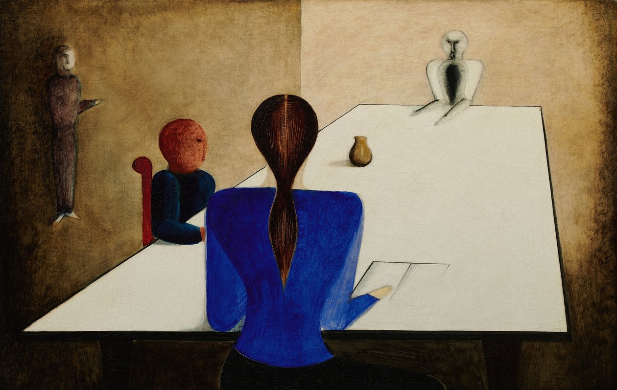Gruppe ved bordet, 1923. av Oskar Schlemmer