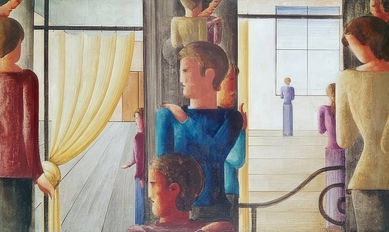 Gruppe på tolv med interiør. 1930 av Oskar Schlemmer