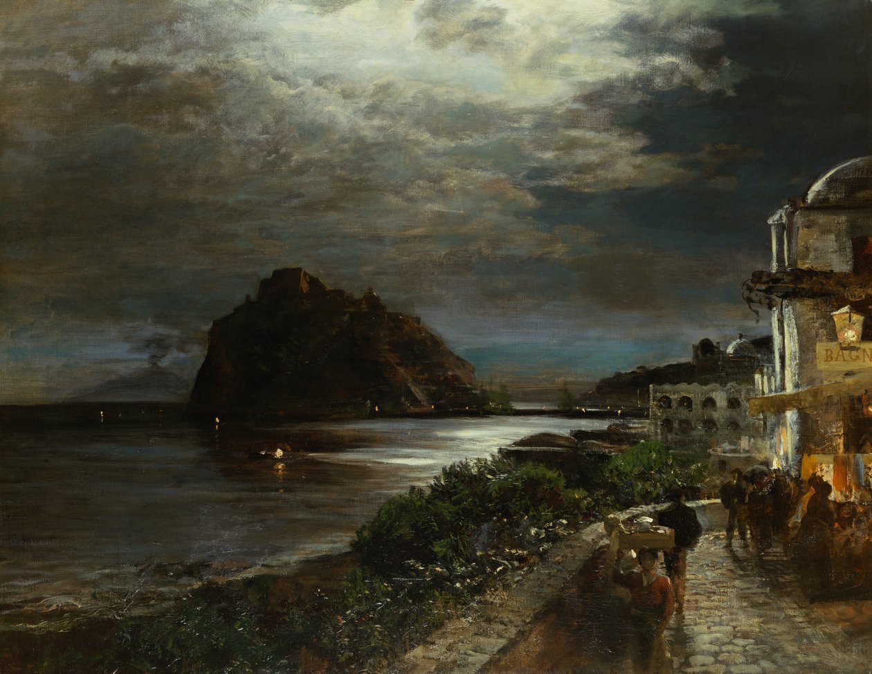 Aragoneslottet Ischia (olje på lerret) av Oswald Achenbach