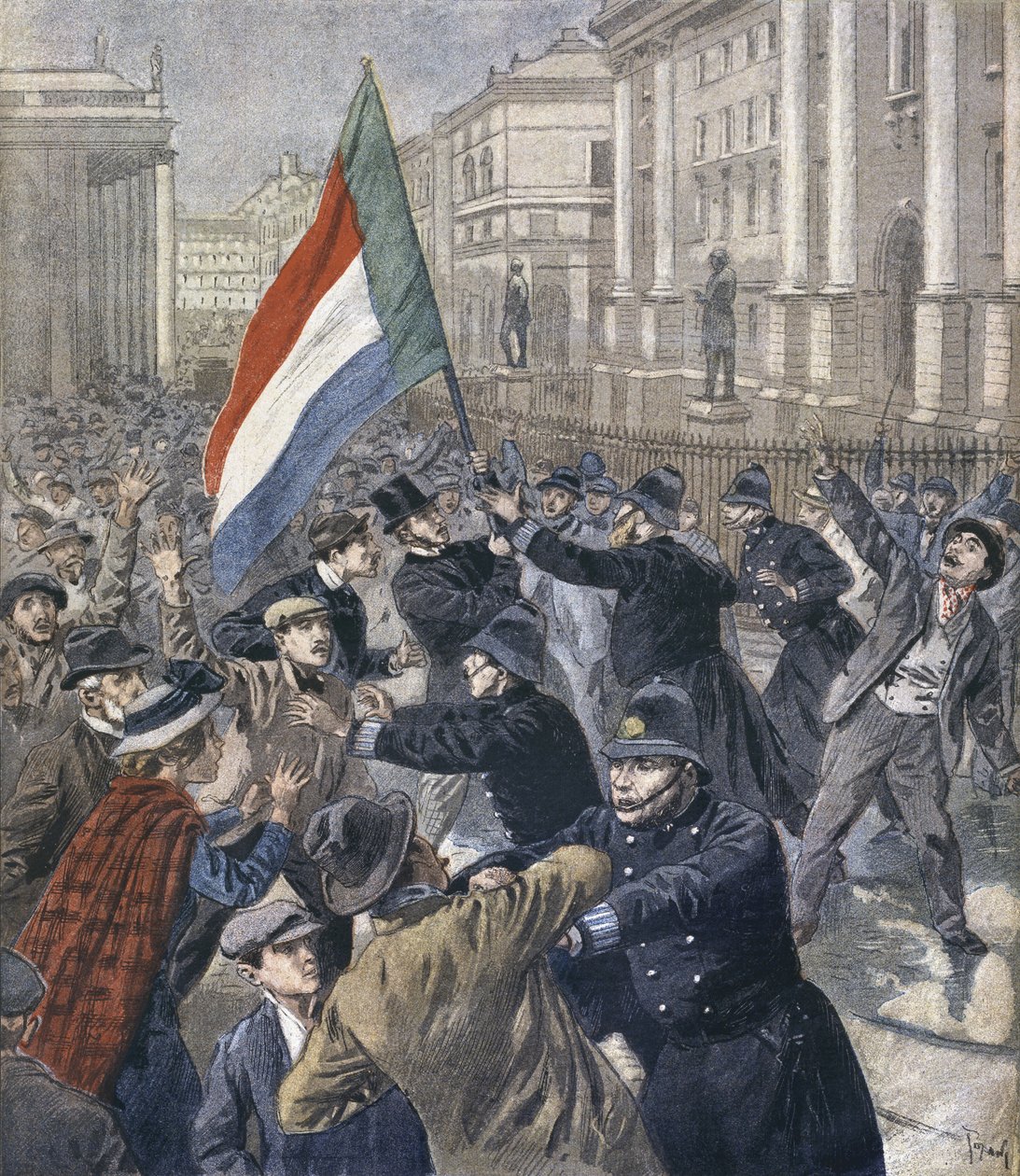 Irland, demonstrasjon mot Chamberlain, illustrasjon fra 