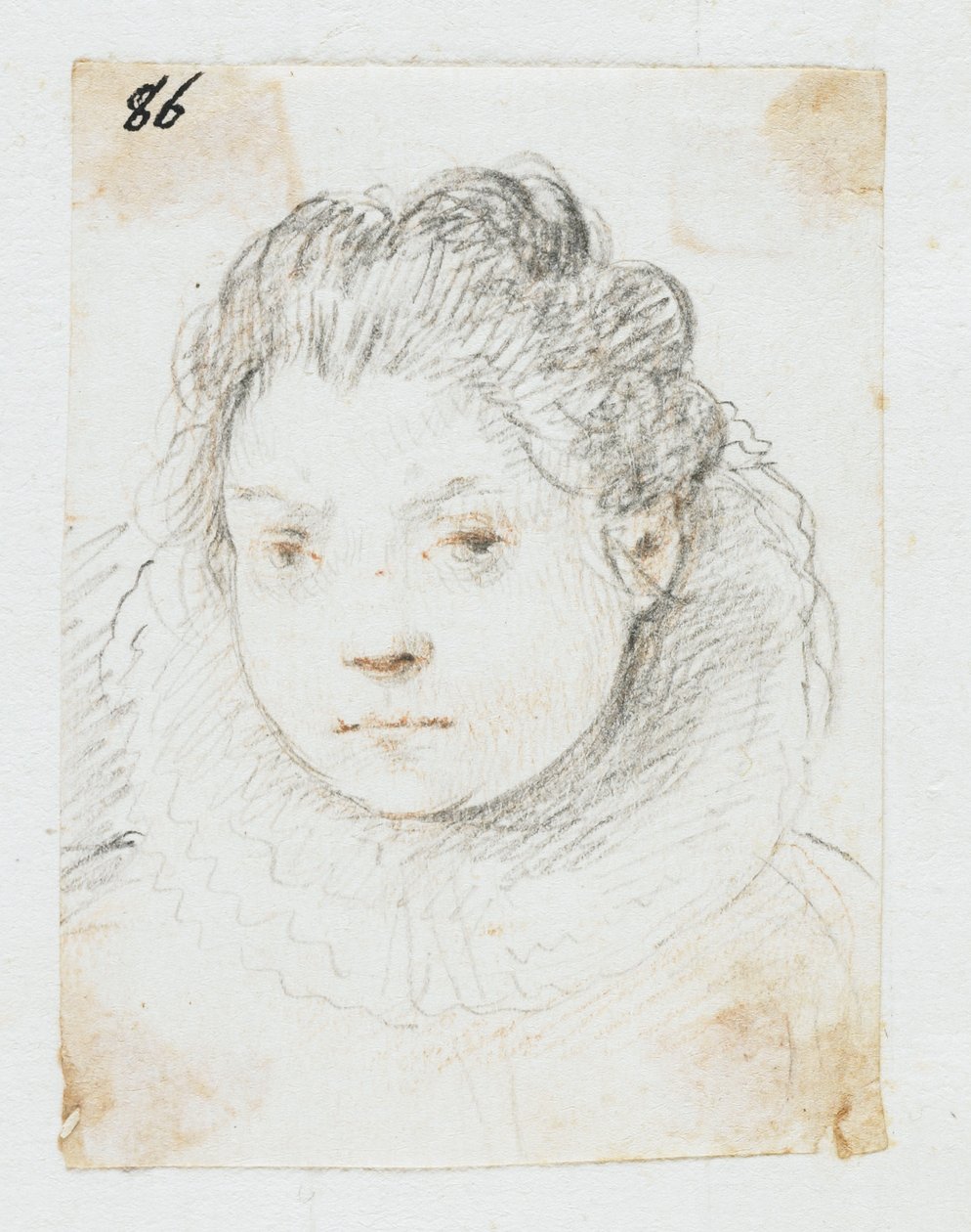 Portrett av kvinne (svart og rødt kritt) av Ottavio Mario Leoni