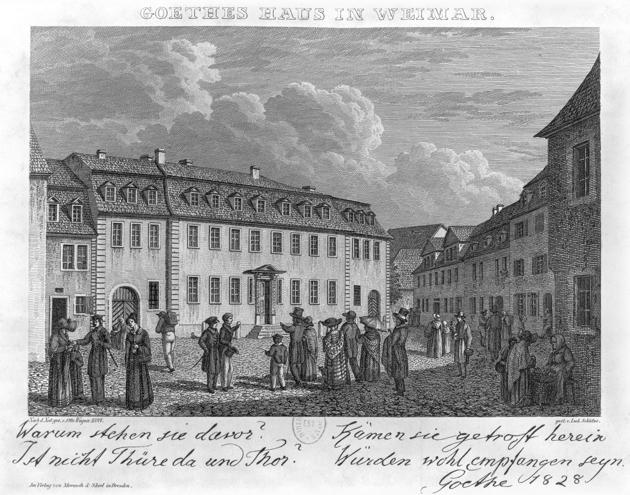 Huset til Johann Wolfgang von Goethe (1749-1832) i Weimar, gravert av Ludwig Schütze (1807-72) 1827-28 av Otto Wagner