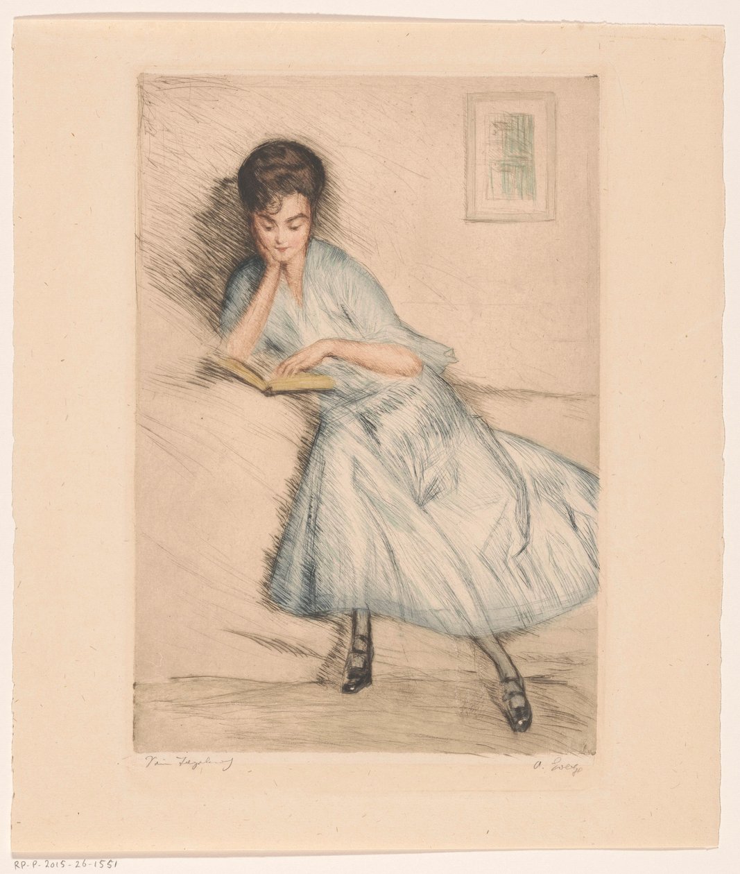 Lesende kvinne av Otto Goetze (signed by artist)