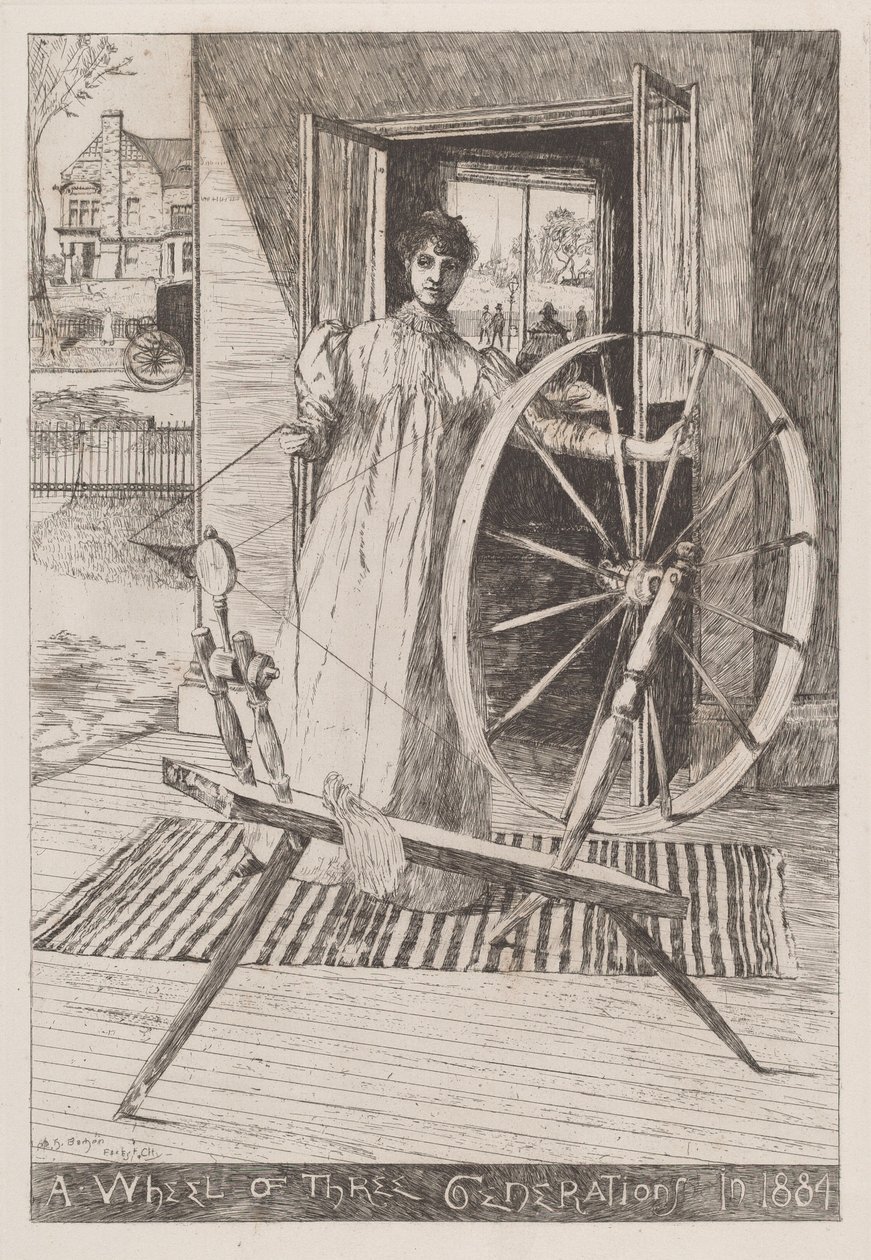 Ved spinninghjulet, ca. 1884. av Otto Henry Bacher