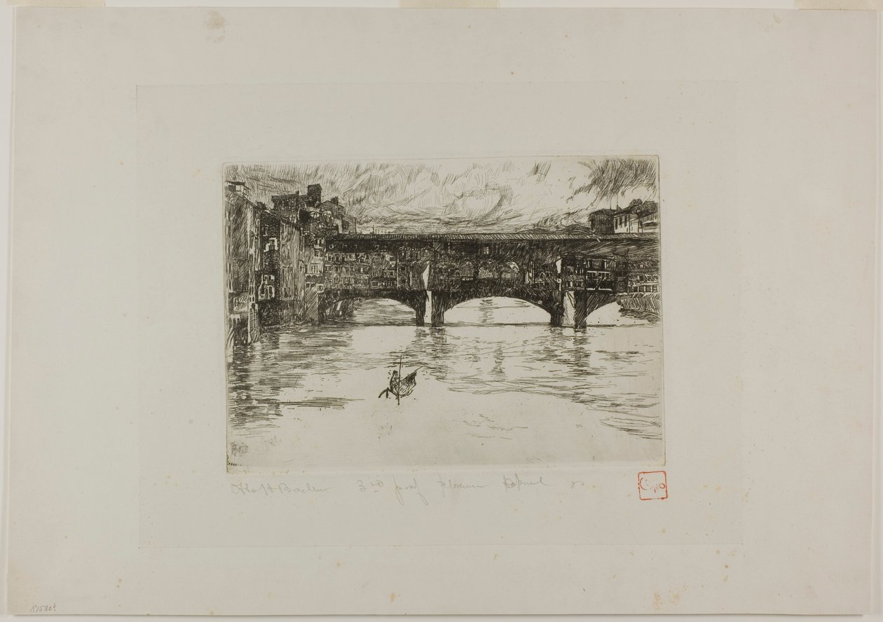 Ponte Vecchio, ødelagt plate av Otto Henry Bacher