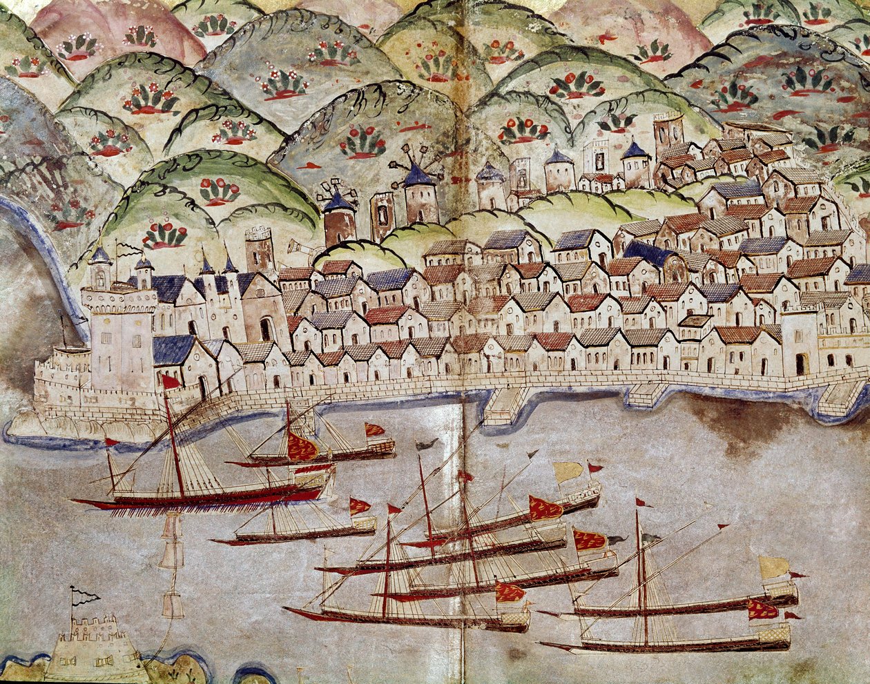 Ottomansk kunst: utsikt over Marseille, Frankrike miniatyr av Ottoman School