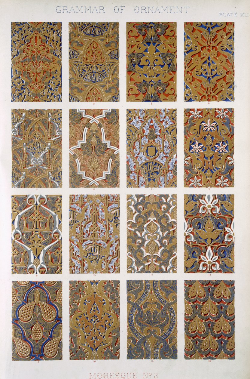 Moresque No 3, Plate XLI, fra 'The Grammar of Ornament' av Owen Jones (1809-68) av Owen Jones
