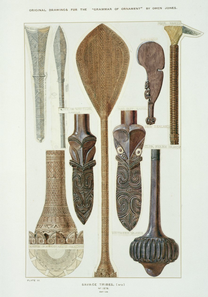 Plate III for Grammar of Ornament, Savage Tribes nr. 3 av Owen Jones