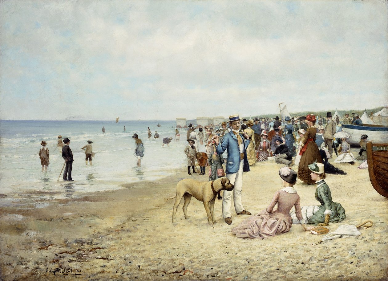 En dag på stranden, 1885 av Owen Dalziel