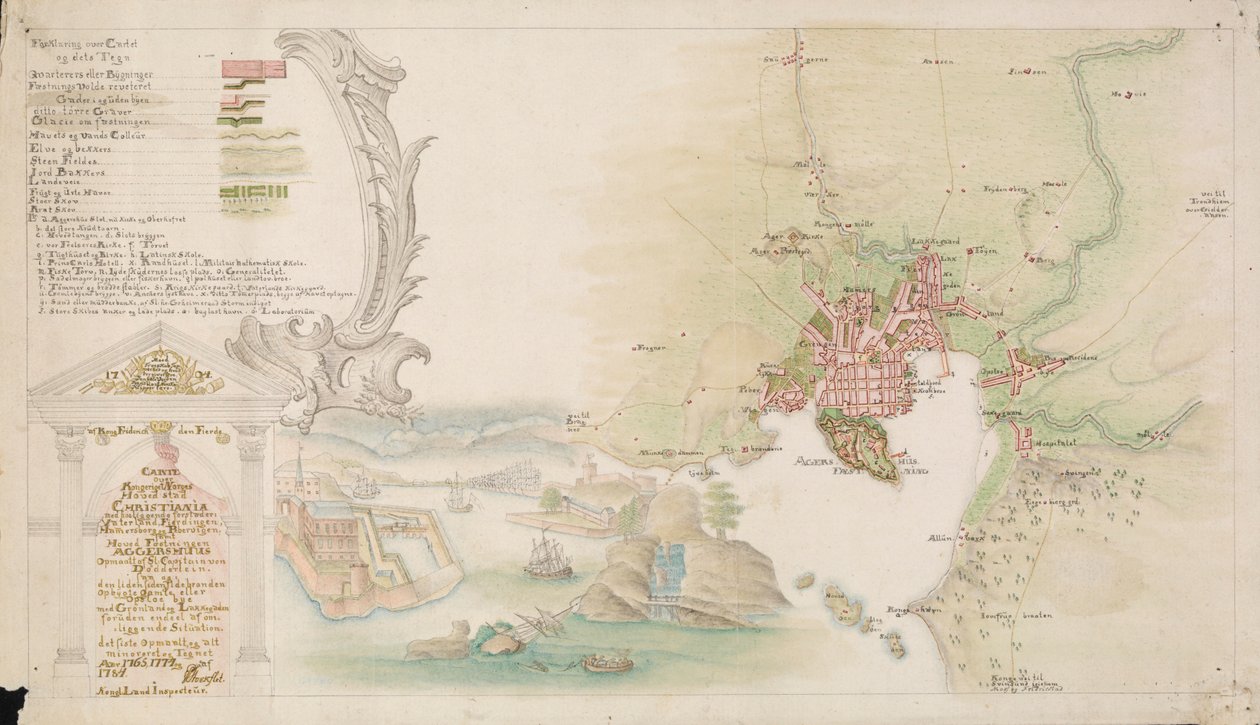 Kartet er gitt ut i håndtegnet (1784) og viser Christiania av P. Stockfleth