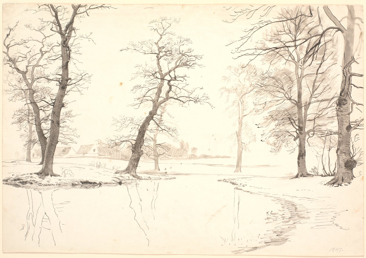 Aaen gjennom Breelde skog ved Usserød. av P.C. Skovgaard