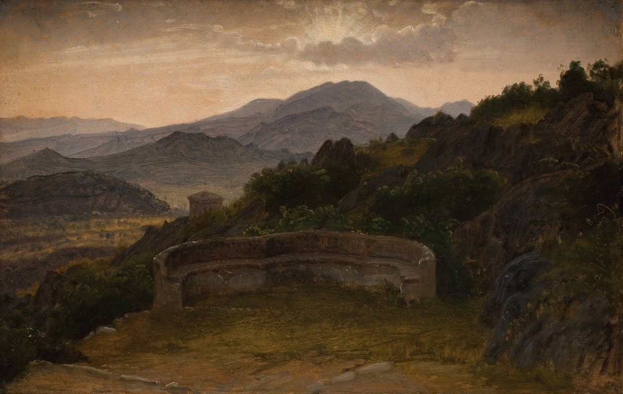 Landskap nær Subiaco. Solnedgang av P.C. Skovgaard